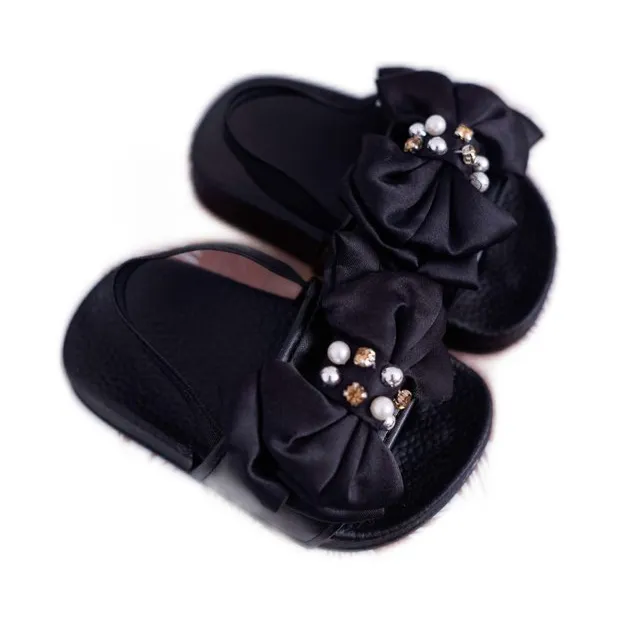 FRROCK Meisjesslippers Bow Pearl Zwart Senari