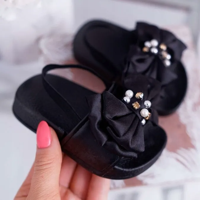 FRROCK Meisjesslippers Bow Pearl Zwart Senari