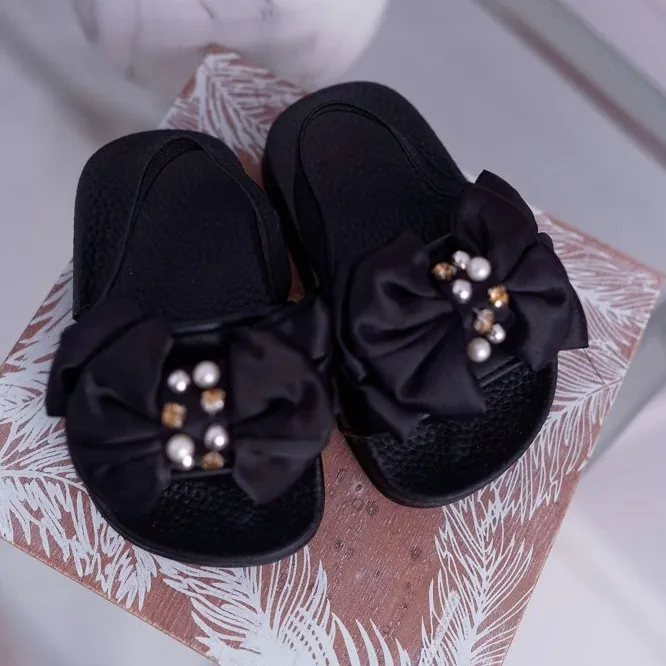 FRROCK Meisjesslippers Bow Pearl Zwart Senari