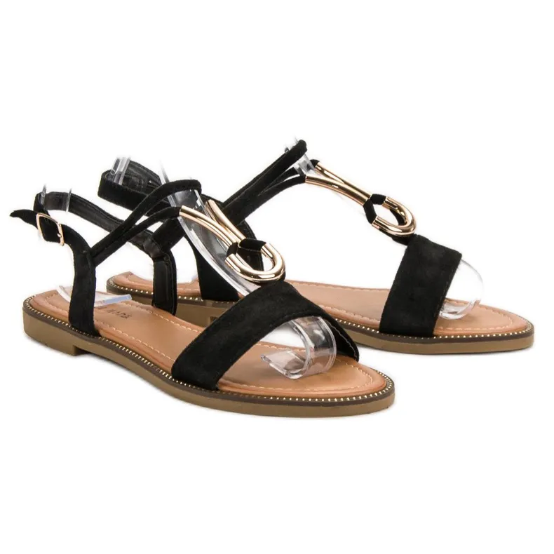 Laura Mode Suède sandalen zwart
